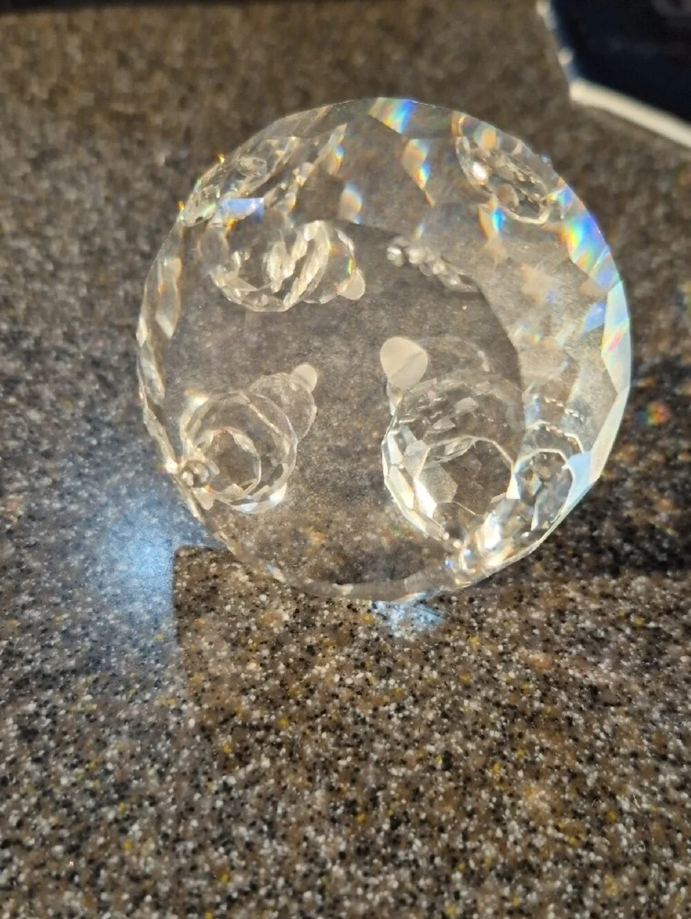 Retired Swarovski Mother Bird And Babies Figurine on Faceted Base 7470